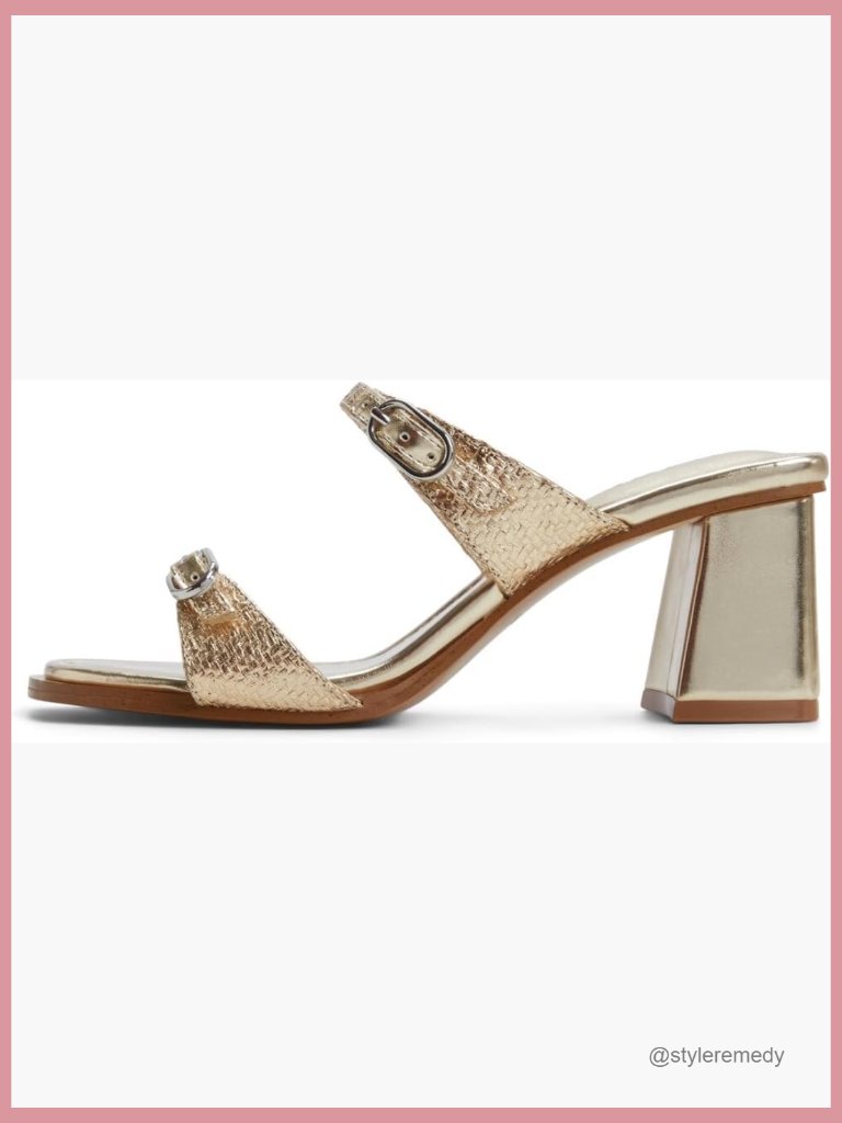 Square Toe Block Heel Slide Sandals With Buckle